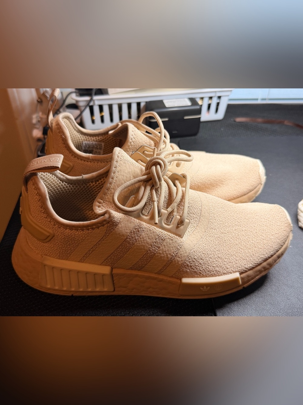 adidas Womens Tan Knit Lace-Up Sneakers